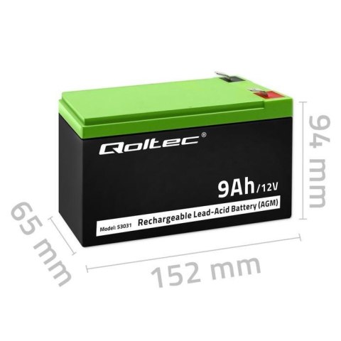 Akumulator żelowy AGM 12V 9Ah 135A (max) Qoltec