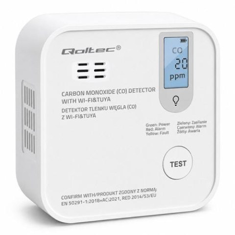 Czujnik tlenku węgla, czadu z baterią i detektorem CO2 Qoltec
